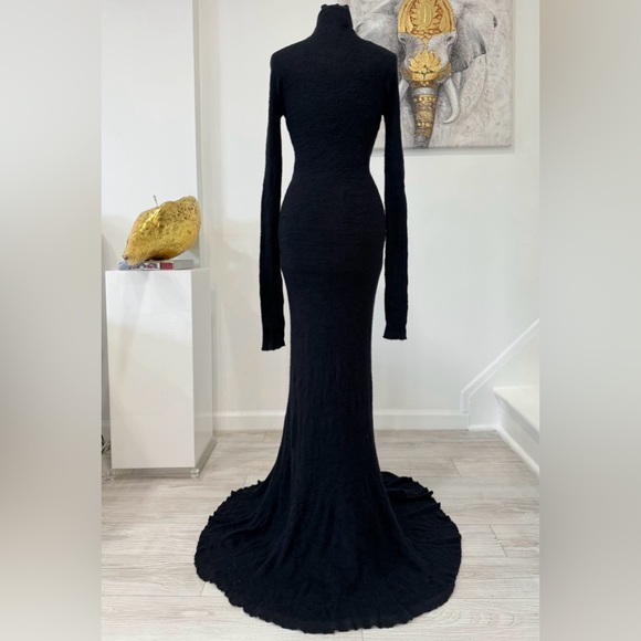 BALENCIAGA Distressed cotton-blend turtleneck long sleeve black maxi dress - Picture 11 of 15